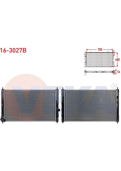 VEKA-16-3027B - Su Radyatoru Brazıng Mıtsubıshı Asx (Ga,w) 1.6i 16V A-T/m-T 2010- / Lancer Vııı 1.6i M-T - 1.8i A-T/