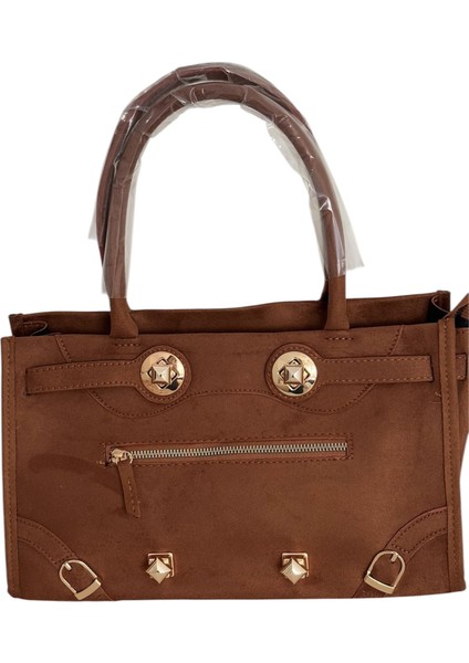 Kadın Süet Gold Detaylı Şık El ve Kol Çantası