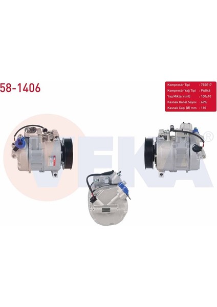 VEKA-58-1406 - Klıma Kompresoru 6pk 110MM Bmw 3 Serısı (E90) 325İ - 330Xİ 2005-2011