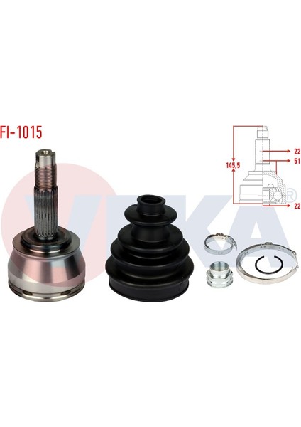VEKA-FI-1015 - Aks Kafası Sol-Sag On Dıs Fıat Doblo (119,223) 1.2i 22×22×51 Uzunluk 146,7 mm 2001-2010