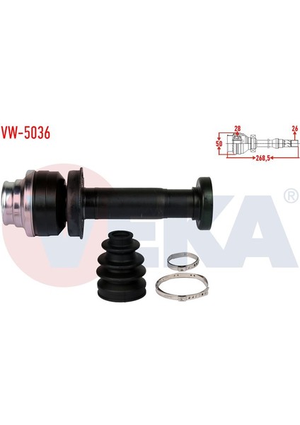 VEKA-VW-5036 - Aks Kafası Sag On Ic Volkswagen Transporter V (7ha,7hh,7ea,7eh) 1.9 Tdı 26×28×50 Uzunluk 268.5MM 2003-2011