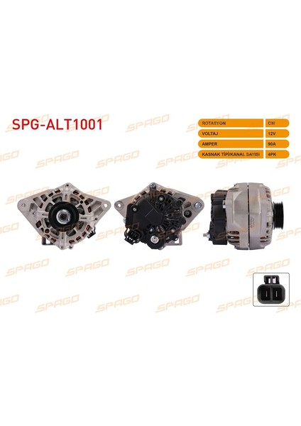 SPAGO-SPG-ALT1001 - Alternator 12V/90A 4pk (ALT893) Accent Era 1.4i-1.6i 2006-2012/ Accent Iı 1.3i-1.5i 2000-2005/ Getz 1.1i-1.3i 2002-2008/ Rıo Iı 1.4i-1.6i 2006-2011