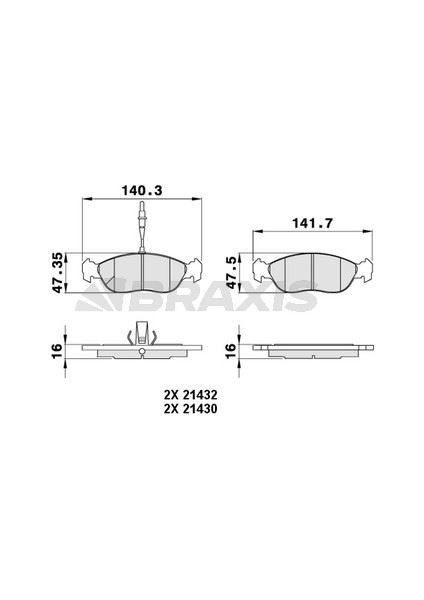 BRAXIS-AB0016 - On Fren Balatası Xsara Iı P306 1.6 1.8 1.9 00>> / Saxo P106 1.4ı 1.6ı 1.5d 1.6 Xsı 99>> (Hava Sog