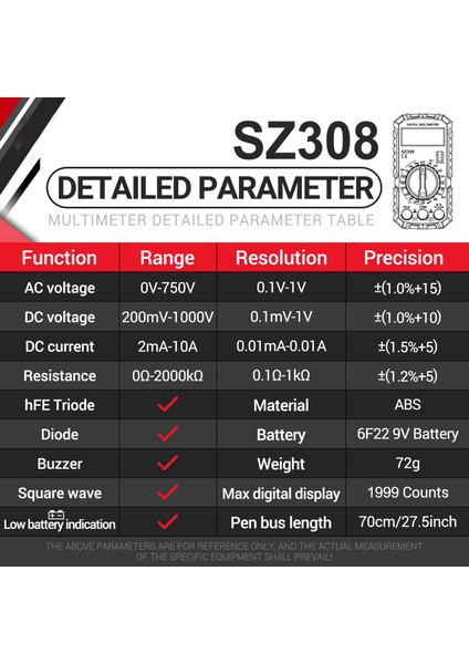 SZ308 Dijital Multimetre Ac/dc Voltaj ve Direnç Ölçer (Yurt Dışından) indirimleri