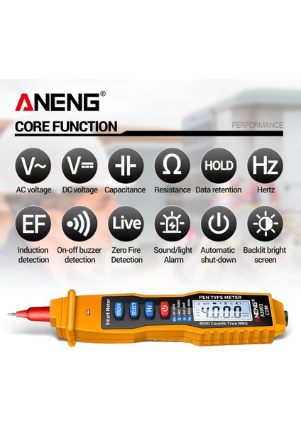 Aneng 4000 Ölçüm Ncv Dijital Kalem Multimetre LCD Aydınlatmalı Fener (Yurt Dışından)