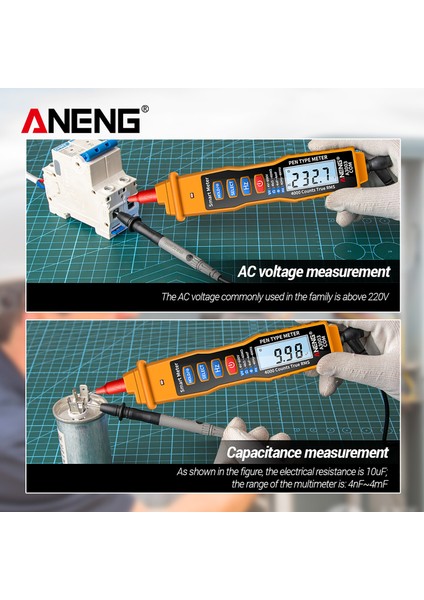 Aneng 4000 Ölçüm Ncv Dijital Kalem Multimetre LCD Aydınlatmalı Fener (Yurt Dışından)