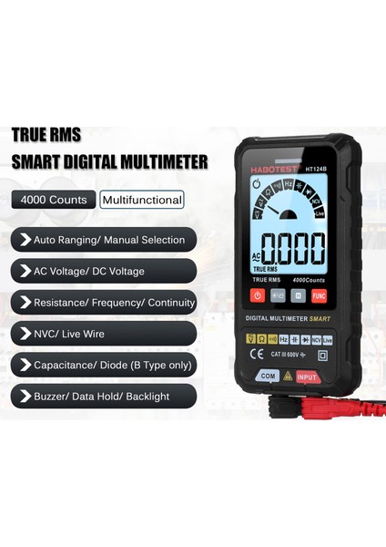 HT124B Dijital Multimetre Otomatik Aralık Arka Işıklı LCD (Yurt Dışından)