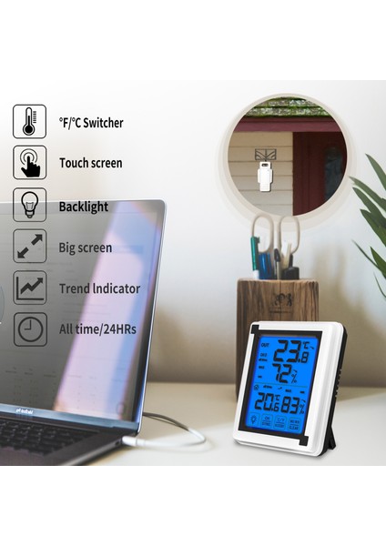 Kablosuz Iç/dış Mekan Nem ve Sıcaklık Ölçer, Geniş LCD Dokunmatik Ekran (Yurt Dışından)