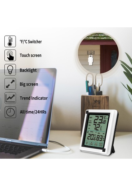 Kablosuz Iç/dış Mekan Nem ve Sıcaklık Ölçer, Geniş LCD Dokunmatik Ekran (Yurt Dışından)