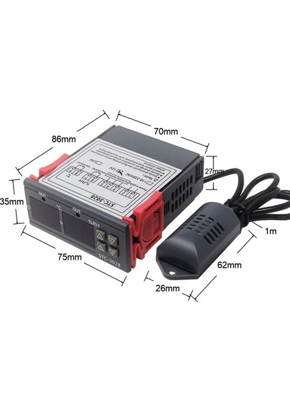 Dijital Nem ve Isı Kontrol Cihazı - Sensörlü 12V Röleli (Yurt Dışından)