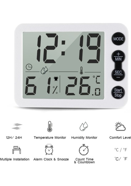 Iç Mekan Termometre Higrometre LCD Saat C/f Geçişli Has Ölçüm Ev & Ofis (Yurt Dışından) fiyatları
