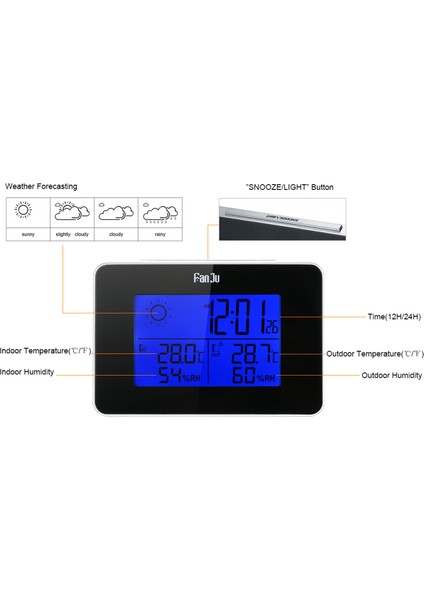 Kablosuz Hava Istasyonu Alarmlı Saat - Iç/dış Termometre & Higrometre, Arka Aydınlatmalı Lcd, Ertelemeli (Yurt Dışından) fırsatları