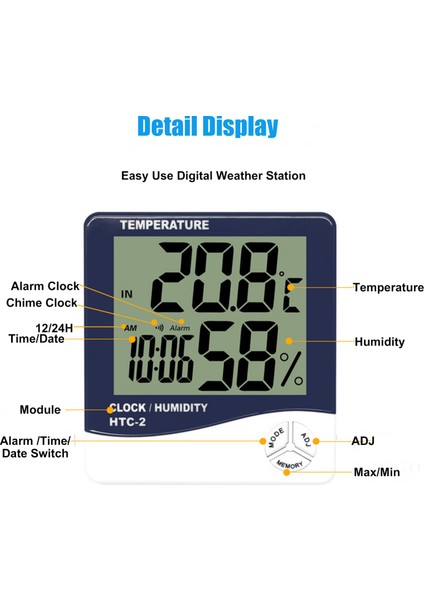 Htc-2 Iç/dış Nem Sıcaklık Ölçer Arka Aydınlatmalı (Yurt Dışından) fiyatları