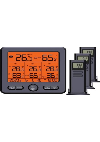 3 Sensörlü Kablosuz Aydınlatmalı Alarmlı Dijital Hava Istasyonu (Yurt Dışından)