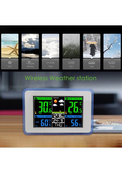 Renkli Ekranlı Kablosuz Hava Istasyonu - Iç/dış Sıcaklık, Nem ve Hava Tahmini (Yurt Dışından) indirimleri
