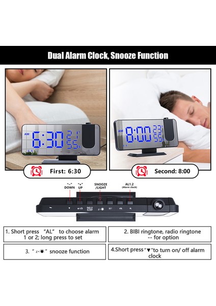 Aynalı Prksiyonlu Alarm Saati - Nem, Sıcaklık ve LED Ekran (Yurt Dışından) fiyatları