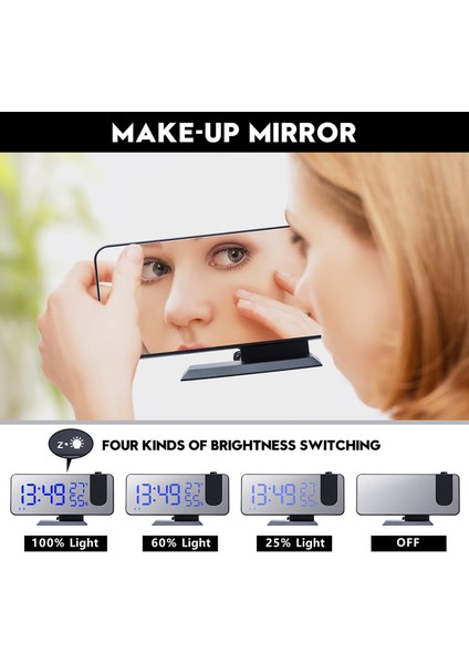 Aynalı Prksiyonlu Alarm Saati - Nem, Sıcaklık ve LED Ekran (Yurt Dışından) modelleri