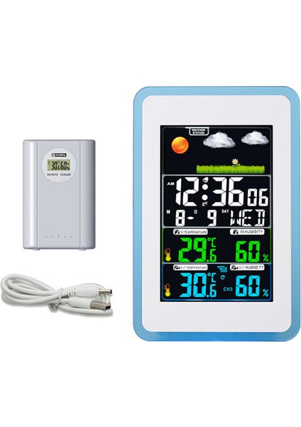 Renkli Ekranlı Kablosuz Hava Istasyonu - Iç/dış Sıcaklık, Nem Ölçer ve Tahmin Saati (Yurt Dışından)