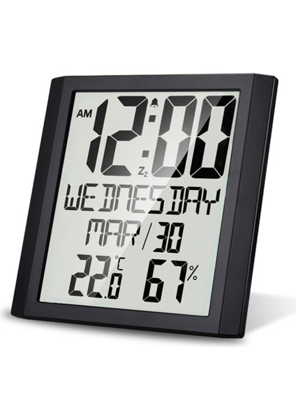 Dijital Duvar Saati 8,6 Inç Büyük Ekran Sıcaklık ve Nem Göstergeli Ev ve Ofis Siyah (Yurt Dışından)