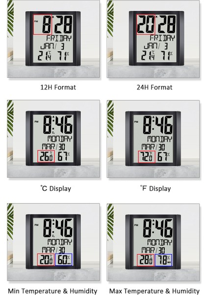 Dijital Duvar Saati 8,6 Inç Büyük Ekran Sıcaklık ve Nem Göstergeli Ev ve Ofis Siyah (Yurt Dışından) fiyatları