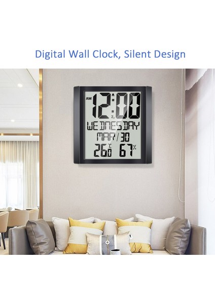 Dijital Duvar Saati 8,6 Inç Büyük Ekran Sıcaklık ve Nem Göstergeli Ev ve Ofis Siyah (Yurt Dışından) modelleri
