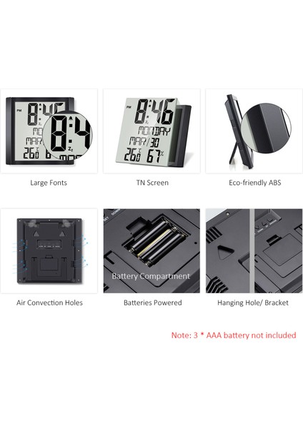 Dijital Duvar Saati 8,6 Inç Büyük Ekran Sıcaklık ve Nem Göstergeli Ev ve Ofis Siyah (Yurt Dışından) fırsatları