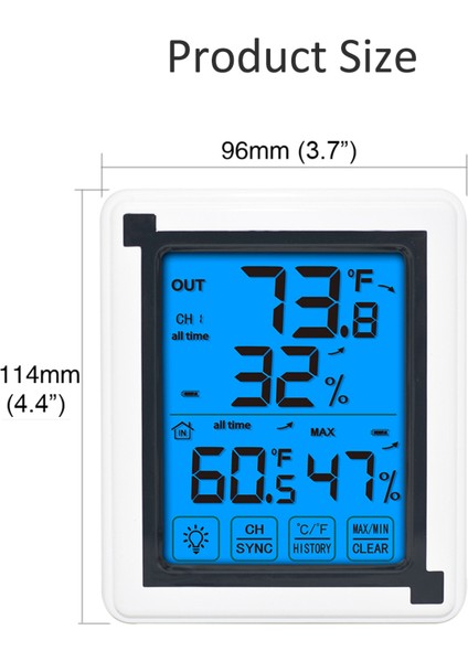 Kablosuz Nem ve Sıcaklık Ölçer Iç/dış Mekan Dokunmatik LCD Ekran (Yurt Dışından) fiyatları