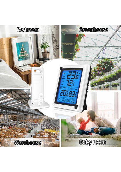Kablosuz Nem ve Sıcaklık Ölçer Iç/dış Mekan Dokunmatik LCD Ekran (Yurt Dışından) fırsatları