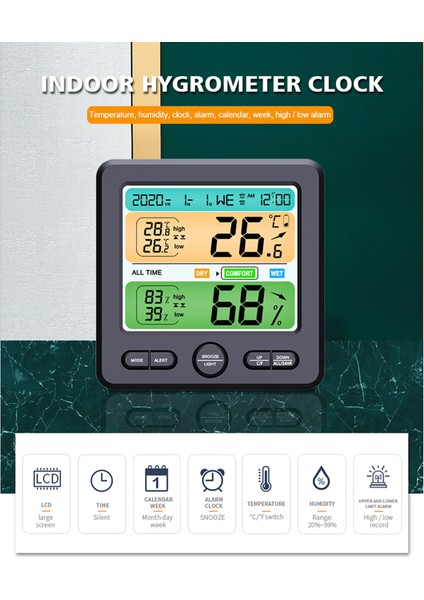 Renkli LCD Ekranlı Dijital Iç Mekan Termometre ve Higrometre - Nem/sıcaklık Alarmlı Saat (Yurt Dışından) modelleri