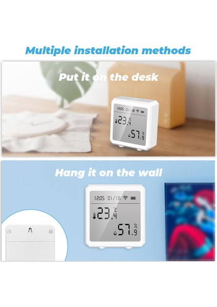 Tuya Wi-Fi ve Bluetooth Sıcaklık Nem Sensörü LCD Ekran Alexa Google Uyumlu (Yurt Dışından)