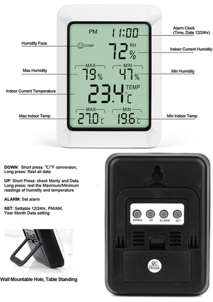 LCD Dijital Termometre Higrometre Maks/min Alarmlı (Yurt Dışından) fırsatları