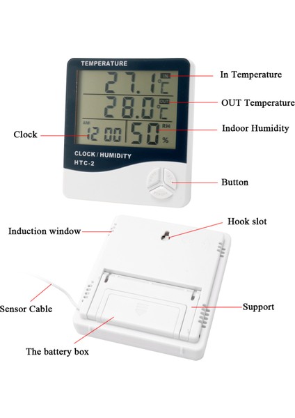 Htc-2 Iç ve Dış Sıcaklık Nem Ölçer Geniş Ekranlı Dijital Gösterge (Yurt Dışından) fiyatları