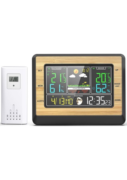 Renkli Ekran Hava Istasyonu - Ay Evresi, Sıcaklık, Nem ve Alarmlı Saat (Yurt Dışından)