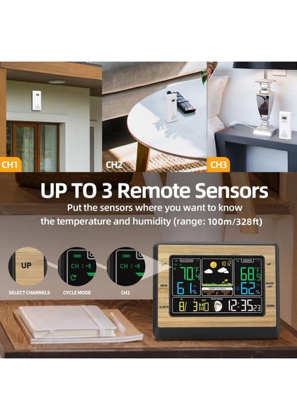 Renkli Ekran Hava Istasyonu - Ay Evresi, Sıcaklık, Nem ve Alarmlı Saat (Yurt Dışından) fiyatları