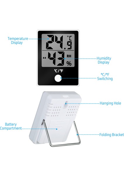 2 Adet Dijital Nem ve Sıcaklık Ölçer Iç Mekan LCD Ekranlı 0-50°c 20-95%rh (Yurt Dışından) fiyatları