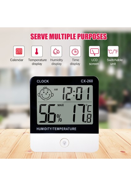 Dijital Termo Higrometre - Iç Mekan Sıcaklık ve Nem Ölçer, Alarmlı Saat ile LCD Ekran (Yurt Dışından)