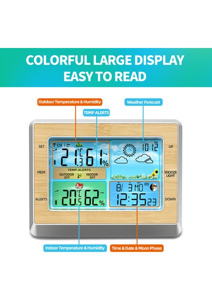 Kablosuz Hava Istasyonu: Iç ve Dış Mekan Sıcaklık Nem Ölçer, 6 Inç Renkli LED Ekran, USB Şarj, Parlaklık Ayarı (Yurt Dışından) fırsatları
