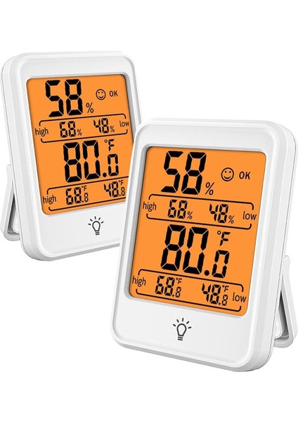 2'li Paket Iç Mekan Termometre Higrometre Arka Aydınlatmalı Beyaz Pil Dahil (Yurt Dışından)