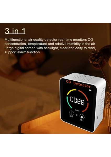 3ü 1 Arada Bluetooth Hava Kalitesi Monitörü - Co, Sıcaklık, Nem Uygulama Alarmı Ev Ofis Araç (Yurt Dışından)