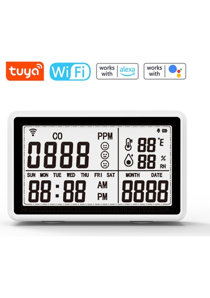Taşınabilir Lcd'li Tuya Wifi Co Hava Kalitesi ve Sıcaklık/nem Ölçer (Yurt Dışından)