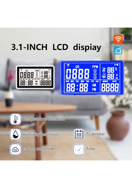 Taşınabilir Lcd'li Tuya Wifi Co Hava Kalitesi ve Sıcaklık/nem Ölçer (Yurt Dışından)