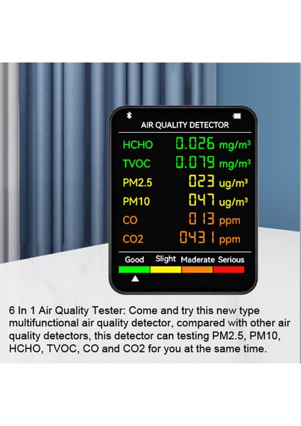 6’lı 1 Arada Pm2.5 Hcho Co2 Hava Kalitesi Ölçer Taşınabilir LCD Ekran - Ev Ofis Otel (Yurt Dışından)