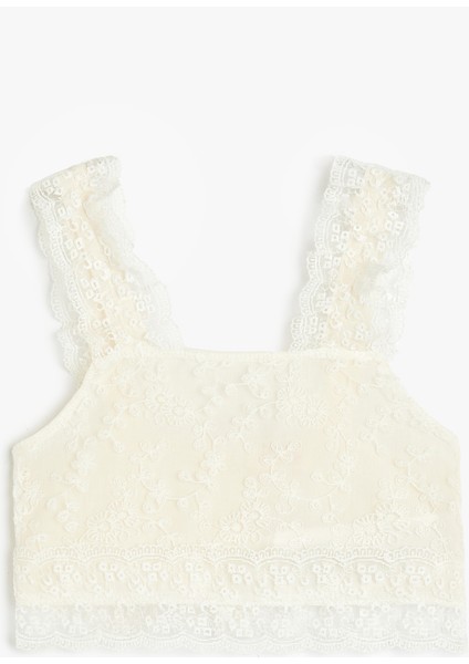 Dantel Detaylı Kare Yaka Askılı Crop Bluz