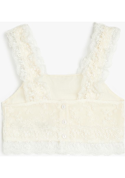 Dantel Detaylı Kare Yaka Askılı Crop Bluz fiyatları