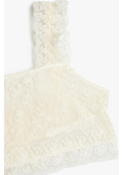 Dantel Detaylı Kare Yaka Askılı Crop Bluz modelleri