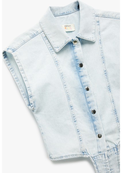 Düğme Kapamalı Bağlama Detaylı Pamuklu Denim Gömlek