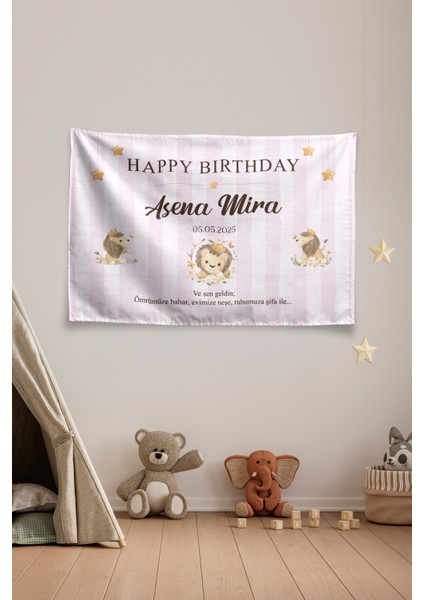 Kişiye Özel Doğum Günü Aslan Temalı Happy Birthday Duvar Örtüsü Duvar , Doğum Günü Flaması