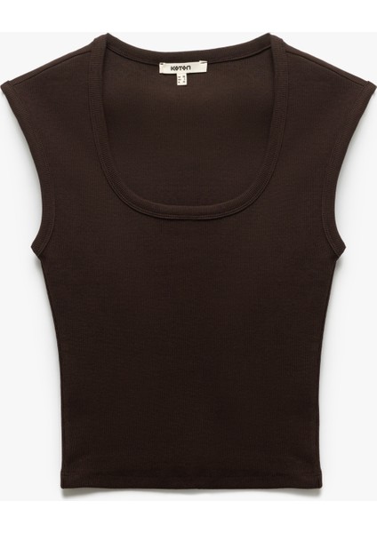 Slim Fit Pamuklu Kolsuz U Yaka Basic Crop Body