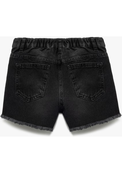 Pamuklu Cepli Yıpratılmış Detaylı Yüksek Bel Denim Şort