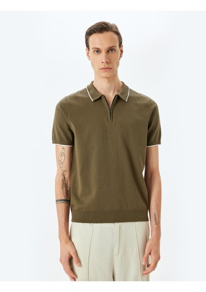 Yarım Fermuarlı Yaka Detaylı Pamuklu Kısa Kollu Triko Kazak modelleri